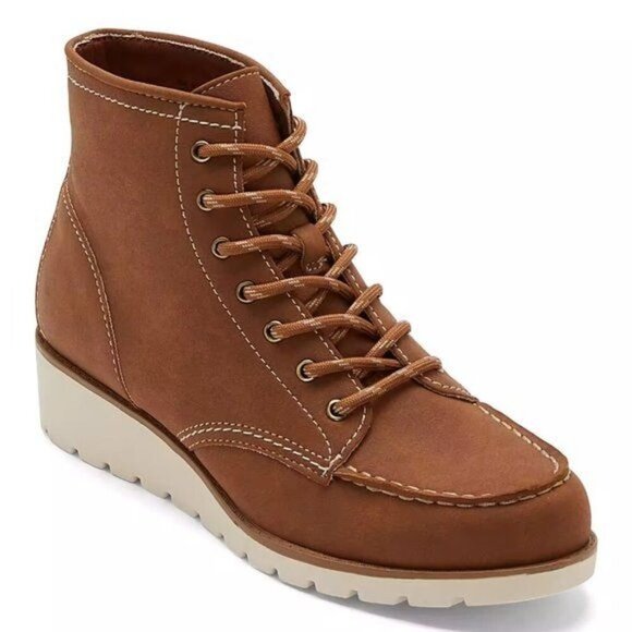 St. John's Bay Womens Boswell Wedge Heel Booties Color: Tan - Picture 1 of 5